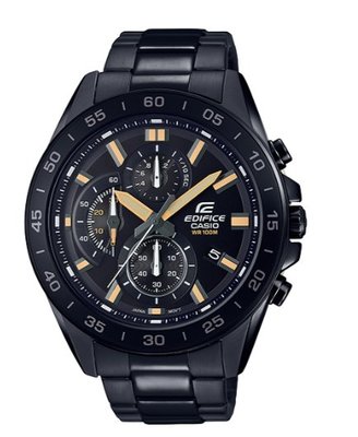 【萬錶行】CASIO EDIFICE 沉穩魅力黑金雙色搭配不鏽鋼腕錶  EFV-550DC-1A