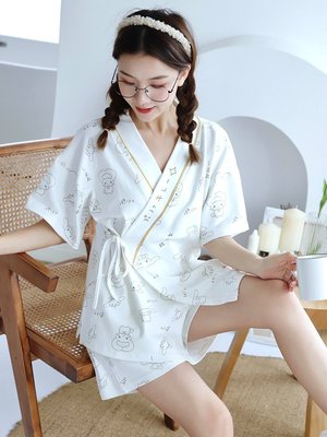 【熱賣精選】和服無印良品和服睡衣女生夏季純棉短袖卡通可愛薄款日系繩日本居家服