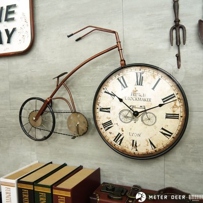 掛鐘 復古工業風大型鐵皮藝術腳踏車造型時鐘 自行車高輪車模型 懷舊掛畫風格 酒吧民宿咖啡餐廳店牆面櫥窗擺飾時鐘-米鹿家居