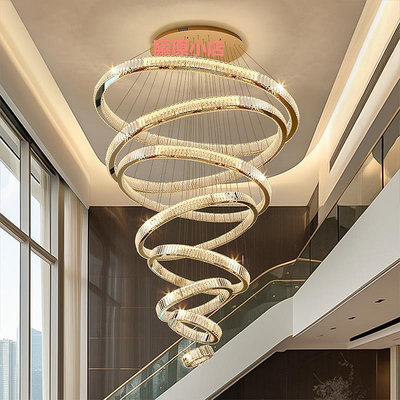 輕奢水晶吊燈復式樓客廳樓梯loft間長吊燈樓中樓多層酒店包間燈飾