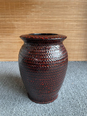 日本昭和時期籃胎漆器花瓶 花器  高21.5cm