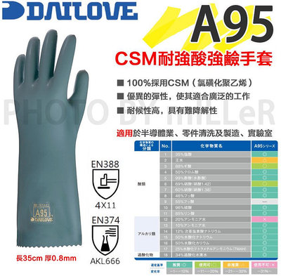 【含稅-可統編】防化學手套 耐酸鹼手套 日本 DAILOVE A95 CSM材質 防護多種強酸性化學物及酒精