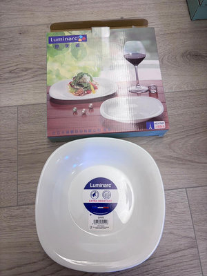 法國樂美雅 Luminarc 21cm 純白色強化玻璃深盤1入 紀念品 玻璃餐具 素色餐盤 微波爐盤