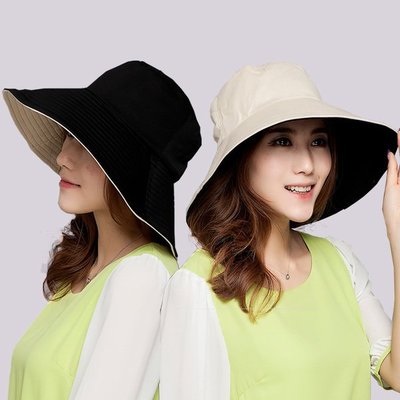 日本帽子 女 夏天 騎車 可折疊 遮陽帽 防紫外線 大沿 漁夫帽 太陽帽 雙面戴