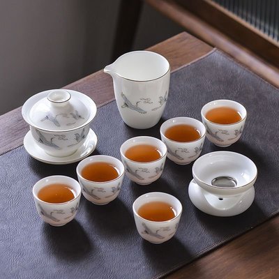 現貨熱銷-伍鋇陶瓷羊脂玉白瓷新款蓋碗茶杯泡茶器整套家用客廳辦公功夫茶具~特價