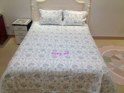 復古青花  全棉拼布   絎縫被   床組  床罩   雙人3件組加大版