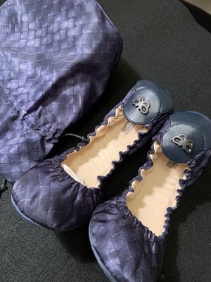 全新 BV 藍色 便鞋 娃娃鞋 防水布 皮底 超輕量 正品