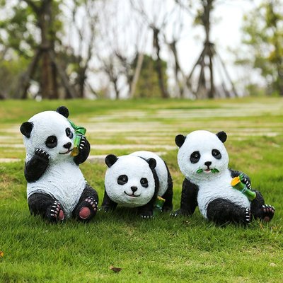 現貨熊貓雕塑創意擺件戶外花園庭院仿真動物玻璃鋼裝飾公園草坪別墅可開發票