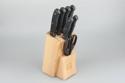 特價＝86號店=歐美品牌 不銹鋼材質  實木刀架  廚房刀具七件組  如圖色