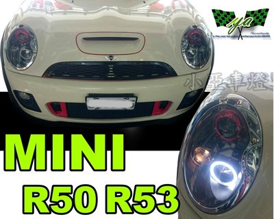 小亞車燈改裝╠全新 大燈 手工 客製化 MINI R50 R53 CCFL 光圈 魚眼 大燈 + 電鍍紅飾圈