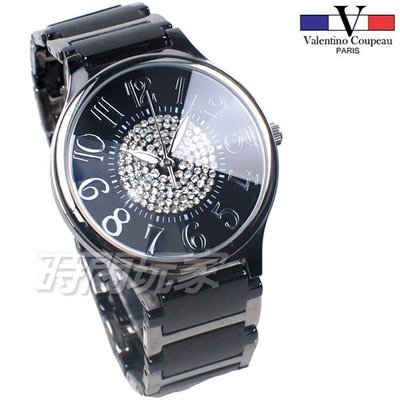 valentino coupeau 范倫鐵諾 古柏 個性 同心鑽 大錶框 水晶鑽陶瓷 V60207黑大【時間玩家】