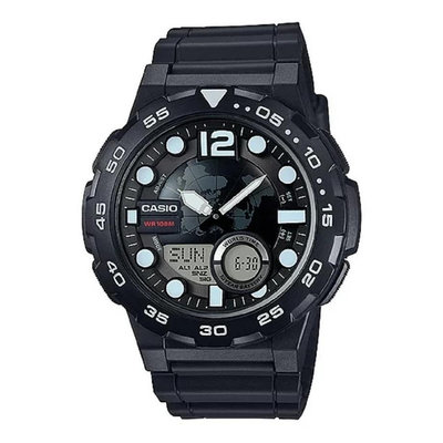 [專業] 石英錶 [CASIO AEQ-100] 卡西歐 石英指針錶[黑色面+液晶]時尚/軍/日本錶     [特價:750]-[二手][無盒]-完美主