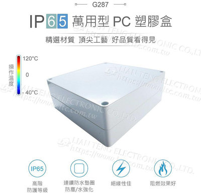 『聯騰．堃喬』Gainta G287 160 x 160 x 60mm 萬用型 IP65 防塵防水 PC 塑膠盒 操作溫度 - 40℃ 至 120℃