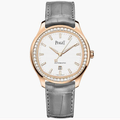 預購 伯爵錶 Piaget Polo系列 Piaget Polo Date腕錶 36mm  G0A46023 鱷魚皮錶帶 18K玫瑰金 白色面盤 鑽石 女錶