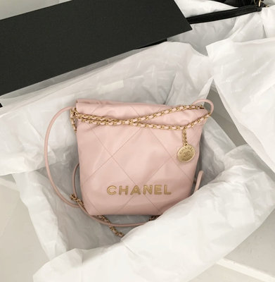 Chanel 22 mini 23S 垃圾袋 全新 現貨 垃圾袋包 迷你 粉色 牛皮 22bag AS3980 北市可面交 刷卡分期