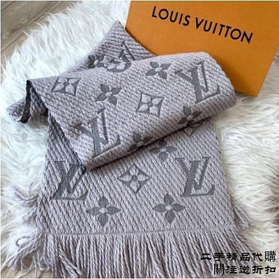 二手精品代購LV Monogram LOGO MANIA 羊毛針織圍巾(珍珠灰)