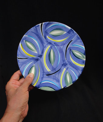 日本藝術家作品類版畫藍色黃色像水彩畫抽象畫彩繪瓷盤老瓷器餐盤【心生活美學】