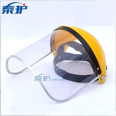 勞保PVC防護面屏 防飛濺頭戴式全透明耐酸堿抗沖擊電焊工黃頂面罩