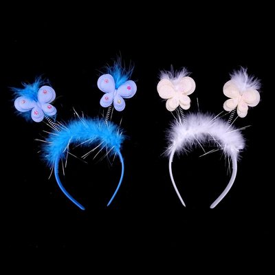 蝴蝶造型髮箍派對表演 羽毛蝴蝶髮圈-藍/白