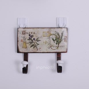 INPHIC-歐式田園復古 玫瑰花 鐵藝陶瓷 衣服 兩鉤掛鉤 衣帽鉤 壁飾