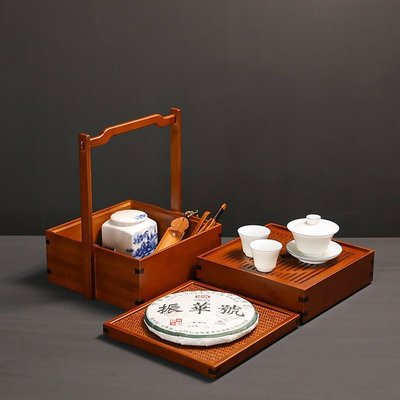 “正品”竹編茶箱茶具收納提箱提梁食盒茶道提籃楠竹多層茶器盒多功能茶盤