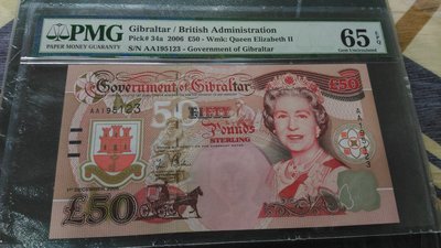 直布羅陀(Gibraltar) 50 pound, 2006年, 全新UNC, 鑑定紙鈔!