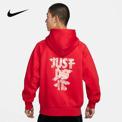 Nike耐克紅色運動衛衣男女龍年新款CNY加絨連帽套頭衫FZ6373-657