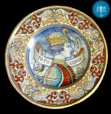 【波賽頓-歐洲古董拍賣】歐洲/西洋 意大利古董 意大利托斯卡尼手工彩繪瓷盤一個(年份:1950年)(直徑:43cm)(落款:DERVTR)(已售出)