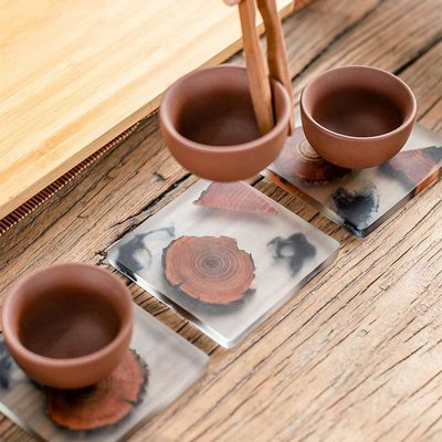 樹脂松木杯墊茶具配件 茶道家用茶杯茶墊 茶託功夫茶杯墊