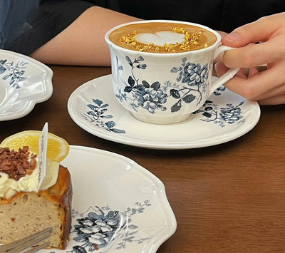 法瓷復古風系列餐具，中古風咖啡杯碟 深盤淺盤沙拉碗花邊盤，下