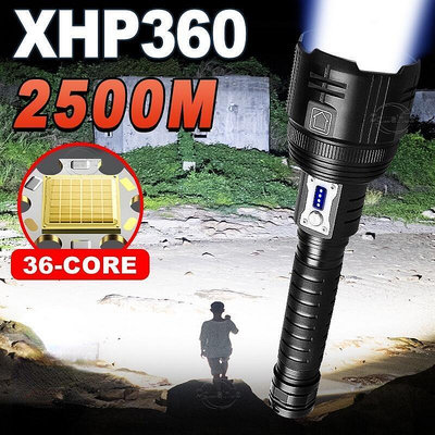 超強 LED 手電筒 XHP360 可充電工作手電筒 Usb 可變焦戰術閃光燈 865