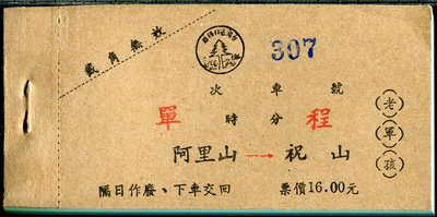 (23)台灣省林務局-------(老人~軍人~孩童)火車票(單程~阿里山~祝山)------共一百張