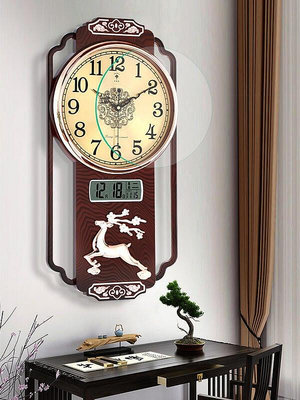 北極星新中式掛鐘客廳家用日歷輕奢時尚掛墻風大氣時鐘表掛表