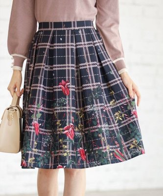 預購 日本 格紋 底襯花卉圖騰 小蓬裙 一共有兩個顏色可以選擇