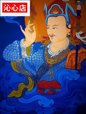熱銷  尼泊爾西藏純手繪唐卡 精品佛像 藍唐蓮師 蓮花生大士qxd5829