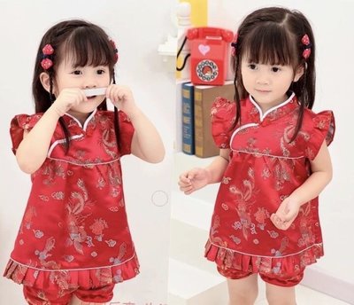 寶寶造型服~女寶 週歲旗袍 中國風 衣+褲 現貨╭。☆║團拍║攝影║嬰兒寫真║☆。╮