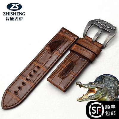 代用錶帶 手錶配件 智盛鱷魚頭骨錶帶鱷魚皮定制錶帶適用于沛納海萬寶龍泰格豪雅