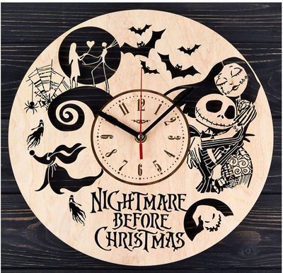 鼎飛臻坊 迪士尼 聖誕夜驚魂 傑克先生 手工 原木 剪影 造型 靜音 掛鐘 時鐘 美國正版