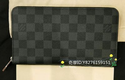 二手正品 LV 路易威登 N63077 黑色棋盤格 皮夾 長夾 拉鏈錢包 男士錢包