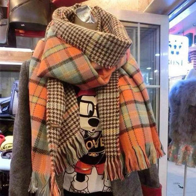 千鳥格圍巾6色韓版方格子雙面雙層仿羊絨流蘇超大披肩圍巾 (滿599元免運)