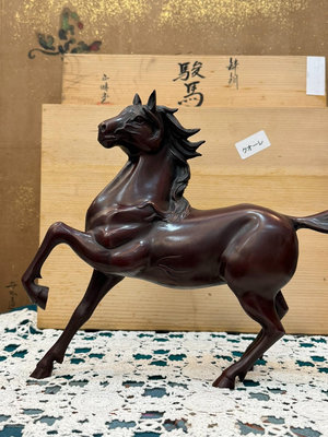 z中古日本回流正晴堂銅駿馬一匹，公馬，形態飄逸，栩栩如生。做家