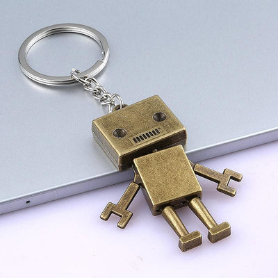 生活倉庫~古銅機器人鑰匙扣銀色紙箱人鑰匙鏈阿楞小人鑰匙掛件刻字定制禮品  免運