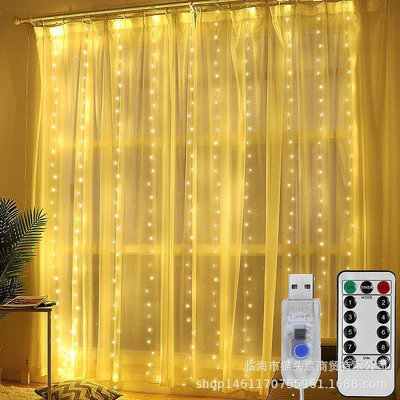 遙控防水圣誕窗簾燈串 led燈串usb瀑布燈銅線燈 室內裝飾窗簾燈