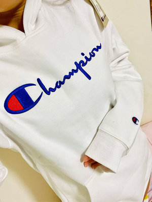 全新美國購入正品 Champion 冠軍 白色 刺繡logo 帽T 長袖衛衣 長袖連帽上衣 長袖帽T