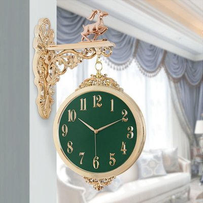 熱賣 北歐輕奢雙面大號掛鐘歐式復古客廳靜音兩面鐘表時尚創意家用時鐘