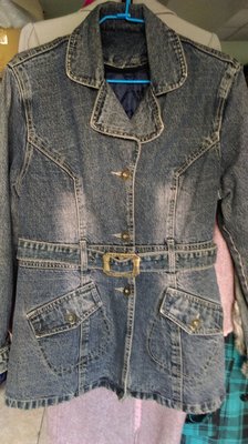 精品【TOKYO GIRL】刷舊綁腰帶牛仔外套(附鋪棉內件可拆)F號