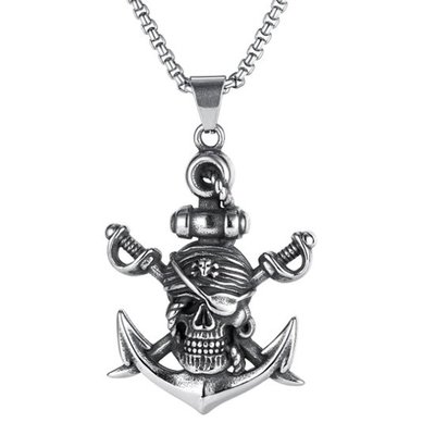 《QBOX 》FASHION 飾品【C20N1828】精緻個性歐美海盜骷顱頭船錨鑄造鈦鋼墬子項鍊/掛飾