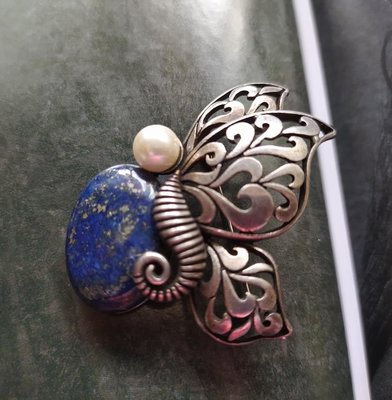 青金石 老種帶金 韓國珠寶設計~純銀 蝴蝶項鍊 也可當胸針 項鍊