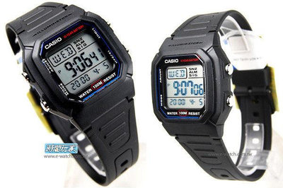 W-800H-1A CASIO卡西歐 電子錶 鬧鈴 碼錶 兩地時間 黑色橡膠 男錶【時間玩家】