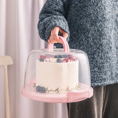 ◎10吋◎加高加厚透明塑料手提蛋糕盒/便攜式生日蛋糕盒提